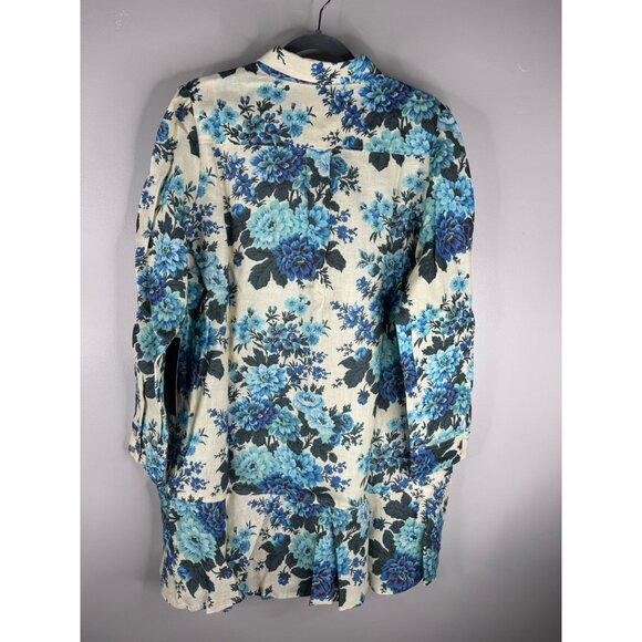 NWT Tuckernuck Wild Zinnia Linen Callahan Floral Shirt Dress Blue Cream Size XL - Picture 7 of 8